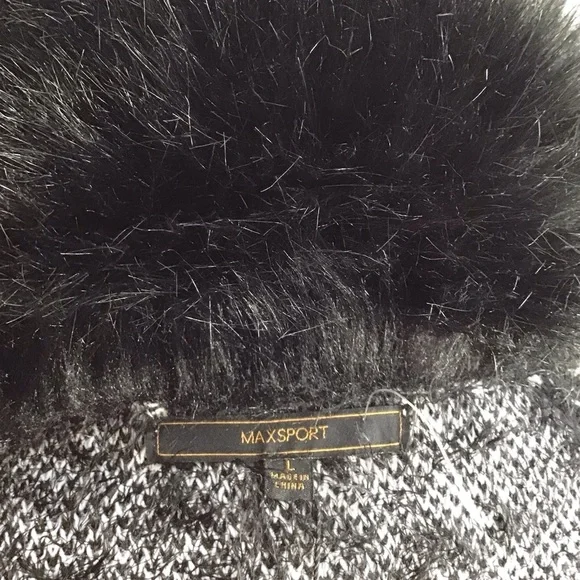 BCBG MAXAZRIA COZY AZTEC Faux Fur Trimmed Cardigan Womens Size Large - Picture 9 of 9